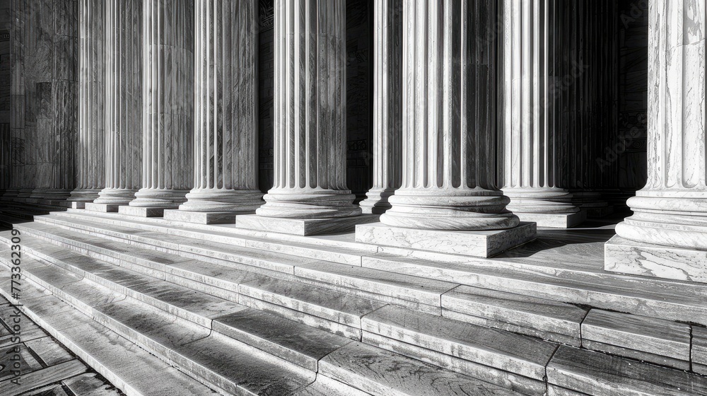 US Supreme Court's flute columns & steps, symbolizing power authority in Washington DC. - obrazy, fototapety, plakaty 
