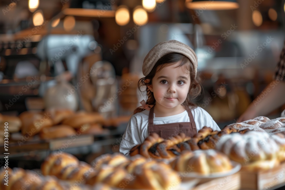 Young Girl Standing by Donuts