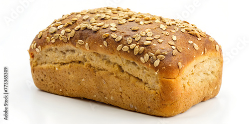 Whole oat bread sprinkled with oat flakes on a white background