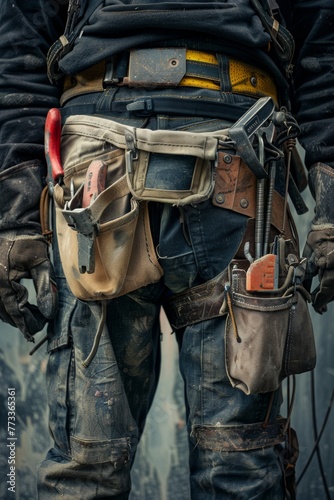 Maintenance worker with a bag and a set of tools on his belt Generative AI