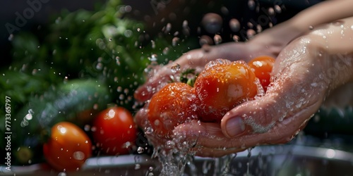 hands wash vegetables splashing water Generative AI