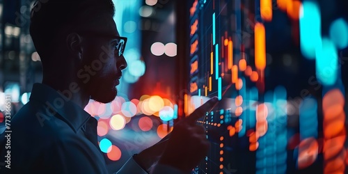Financial professional analyzing stock market data on digital display with candlestick charts to make investment decisions. Concept Stock Market Analysis, Financial Professional