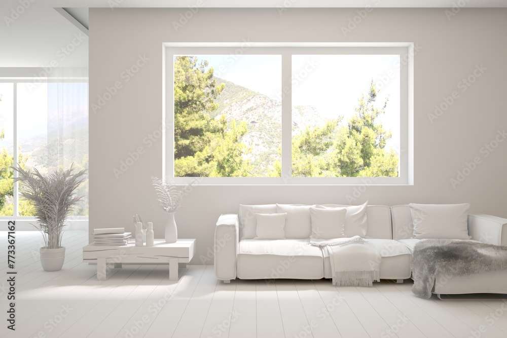 Fototapeta premium White living room concept with sofa. 3D illustration