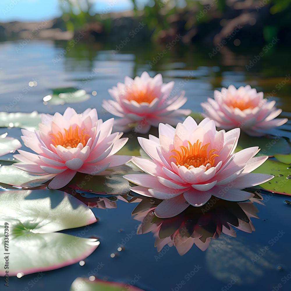 Beautiful water lily or lotus flower in the pond.