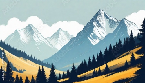 digital painting a drawing of mountains and trees (11)