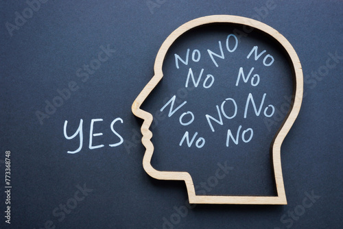Learn to say no concept. Outline of a head with the word yes.