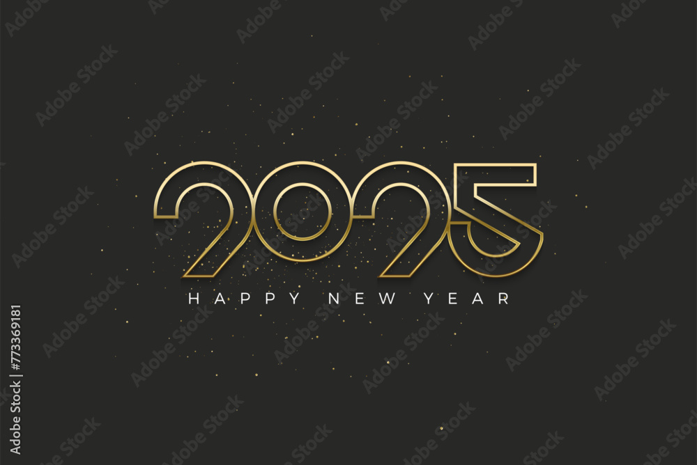 Elegant and luxurious happy new year 2025 design. The design uses a luxurious and shiny gold color. Premium design 2025 for calendar, poster, template or poster design.