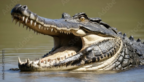 A Crocodile With Its Jaws Open Wide Displaying It © Taskin