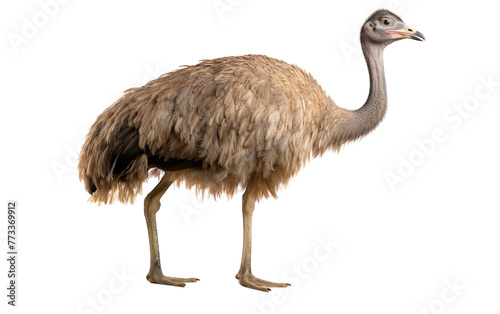 Majestic ostrich calmly standing against a stark white backdrop