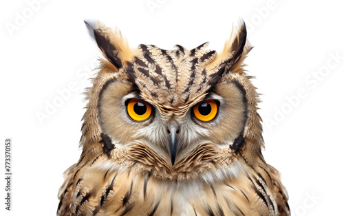 Close-up view of an owl with piercing yellow eyes, captivating the viewer with its mysterious and watchful presence