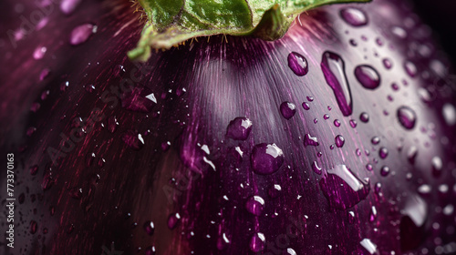 Fioletowe bakłażany pokryte kroplami wody © Kumulugma