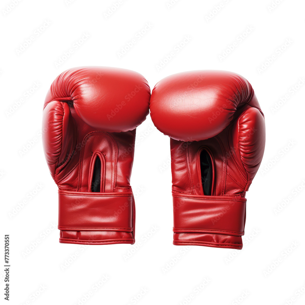 A dynamic pair of red boxing gloves stand boldly against a pristine white background
