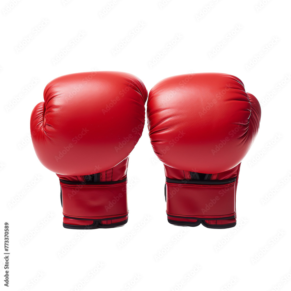 Two vibrant red boxing gloves stand out against a clean white background