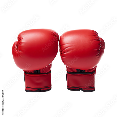 Two vibrant red boxing gloves stand out against a clean white background © FMSTUDIO