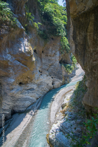 Taroko, Taiwan: May 27 2015: Breathtaking view along the trail of Taroko Canyan photo