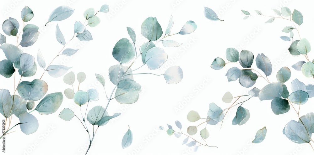 Painting showing green leaves on a simple white background