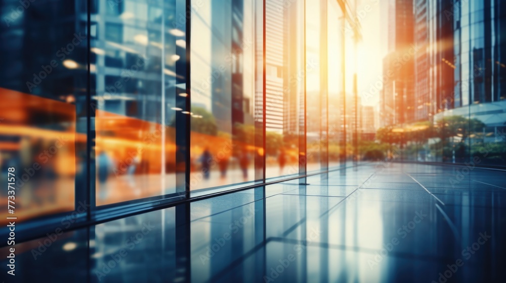 Blurred glass wall of modern business office building at the business center use for background in business concept