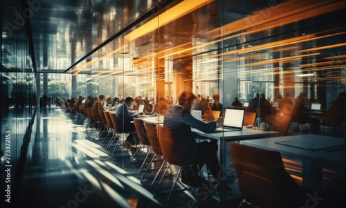 Blurred glass wall of modern business office building at the business center use for background in business concept