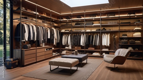 Wooden wardrobe showcases a collection of neatly arranged attire © Media Srock