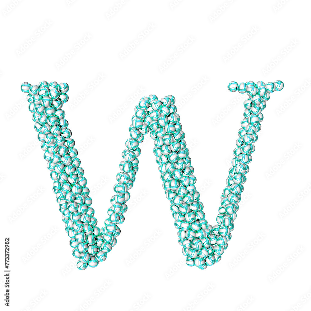 Symbol made of turquoise volleyballs. letter w Symbol made of turquoise volleyballs. letter w