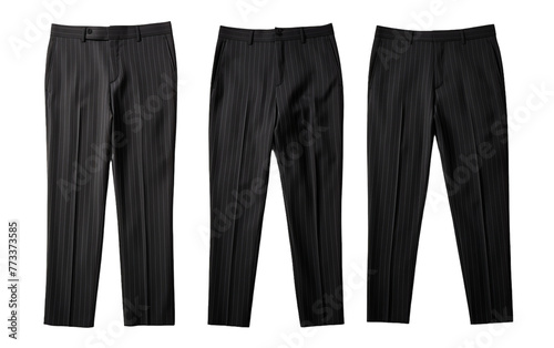 Three different types of black pants displayed on a white background photo