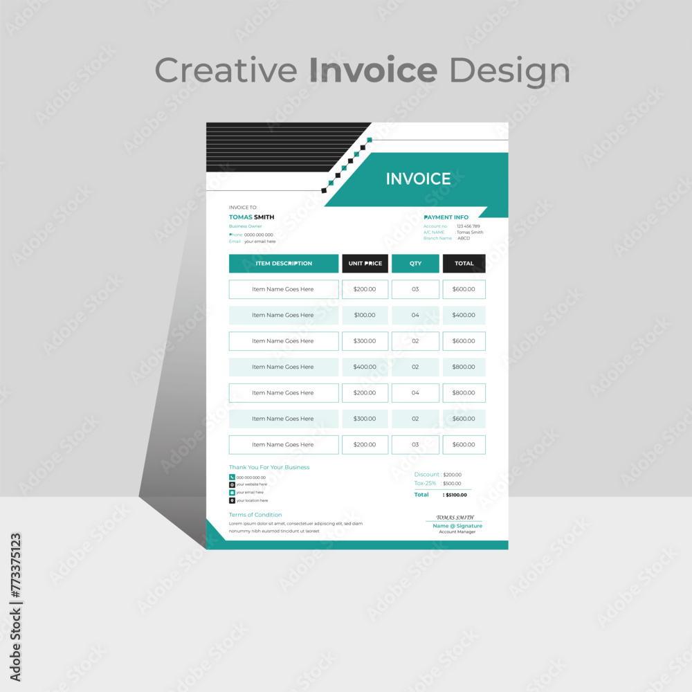 Professional invoice and letterhead design for corporate office. Creative invoice template vector. Simple and creative modern corporate clean design.. Professional invoice and letterhead design for corporate office. Creative invoice template vector. Simple and creative modern corporate clean design..