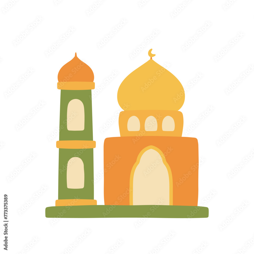 Islamic Mosque Cute Cartoon Doodle Vector Illustration