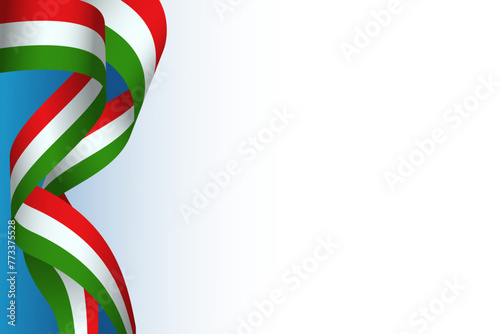 Italian flag ribbon with banner, background, poster, card, template, layout. Italy patriotic National holiday promo