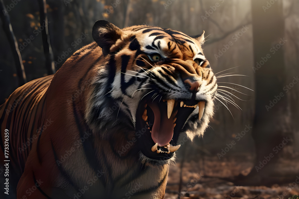 Closeup of tiger angry face wildlife - Ai Generated