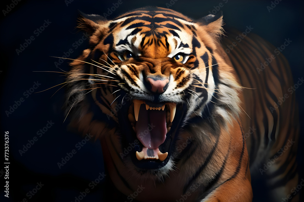 Closeup of tiger angry face wildlife - Ai Generated Closeup of tiger angry face wildlife - Ai Generated