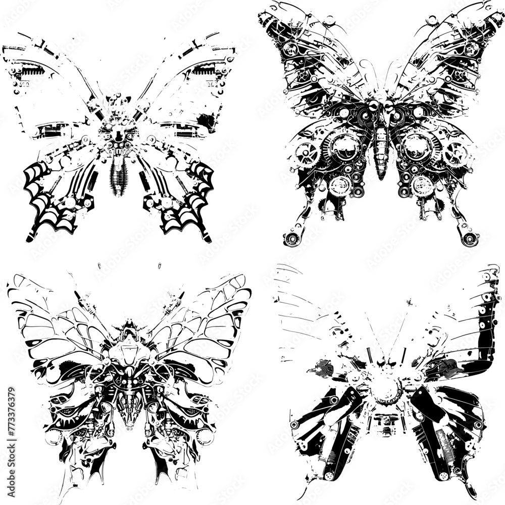 Obraz premium butterfly in the style of abstractionism. vector print, stamp. black and white image.