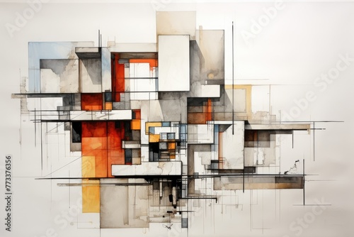 Abstract interpretation of a building construction, 3D building drawings, tower cranes and building construction environment, Abstract interpretation of a building construction, Ai generated