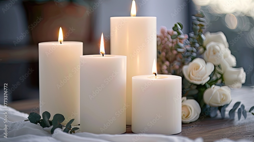 Immerse yourself in the serene ambiance of white candles, radiating tranquility and inviting moments of mindfulness and relaxation. Immerse yourself in the serene ambiance of white candles, radiating tranquility and inviting moments of mindfulness and relaxation.