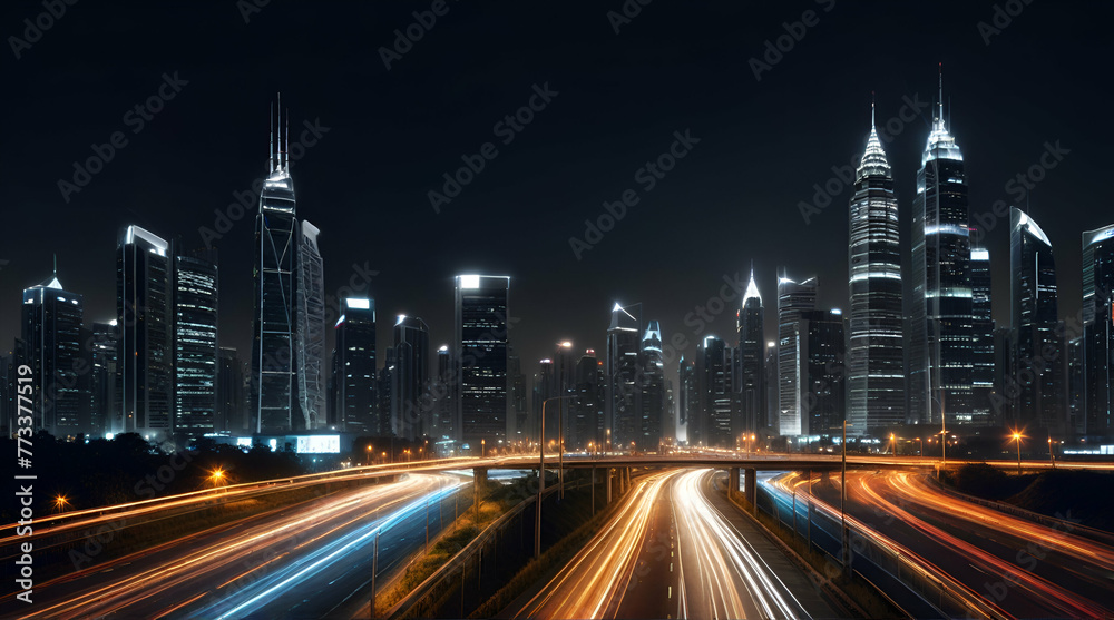 Panoramic high speed technology in big city concept, light abstract background. Speed concept .Generative AI