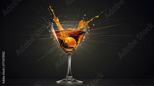 Cocktail glass with splash Art deco 1920s style vintage .Generative AI 