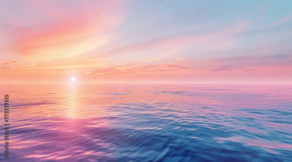 A vibrant sunset over the ocean with rich hues of orange, pink, and purple reflecting on the water