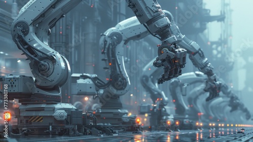A symphony of innovation fills the air as robotic arms gracefully glide across the factory floor.
