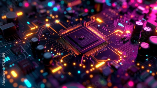 Detailed close-up view of a computer chip showcasing intricate circuitry and components