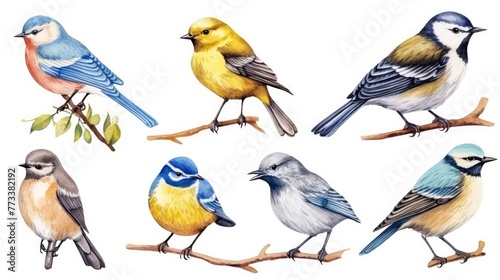 watercolor sketch of colourful bird set