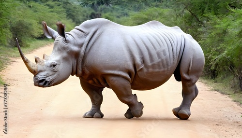 A Rhinoceros In A Safari Trail