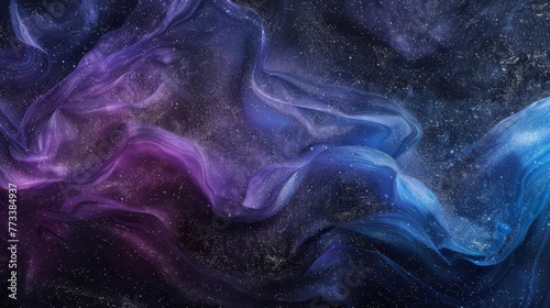 Abstract black, purple and blue textured background with grainy noise and light glow effect