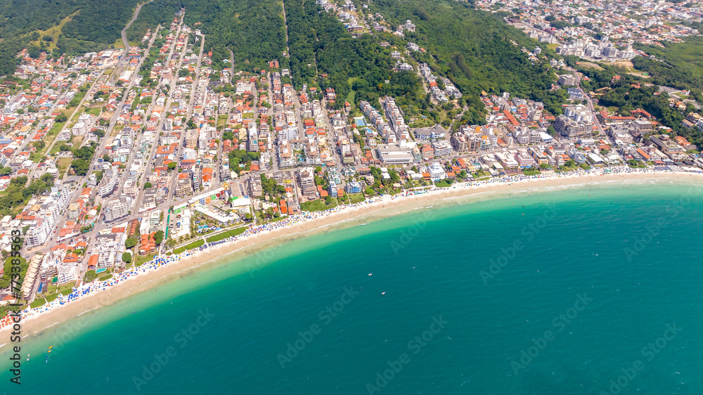 Bombinhas Beach in Santa Catarina. Aerial view taken with a drone. Brazil.
