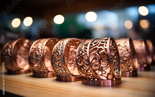 A row of candles adding warmth and light to a rustic wooden table