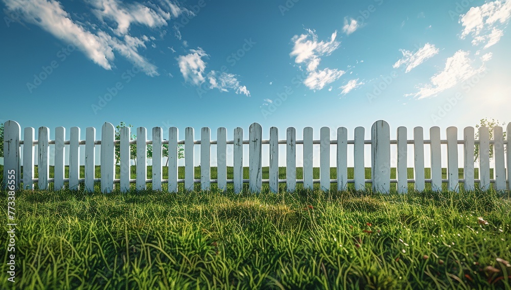 white fence and blue sky