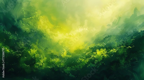 Abstract green landscape wallpaper, nature-inspired background illustration, digital painting