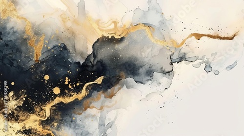 Abstract ink and watercolor gold texture with marble effect, luxury background © Jelena