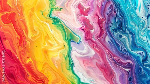 Abstract marbled acrylic paint waves in bold rainbow colors, artistic background banner