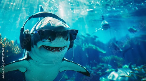 shark with glasses and headphones