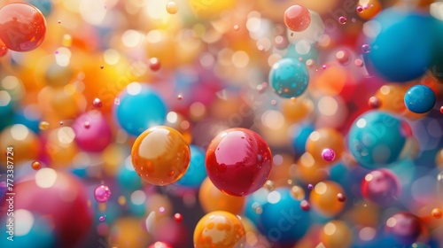 Colorful balls with soft bokeh, creating a dreamy atmosphere.