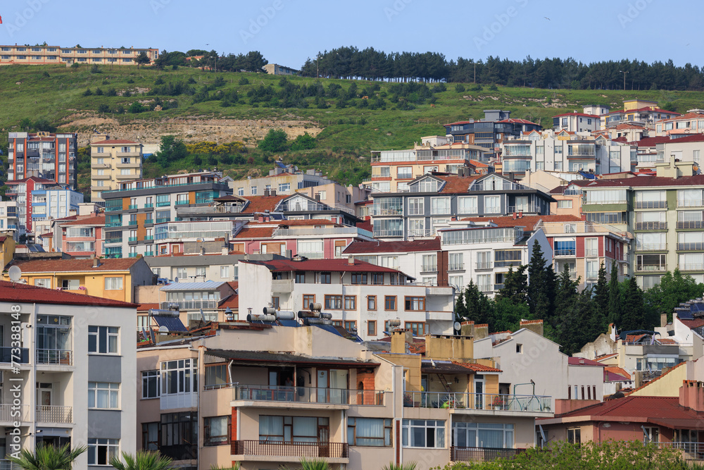 Beautiful houses and city streets, public place in Turkey, on a summer sunny day Beautiful houses and city streets, public place in Turkey, on a summer sunny day